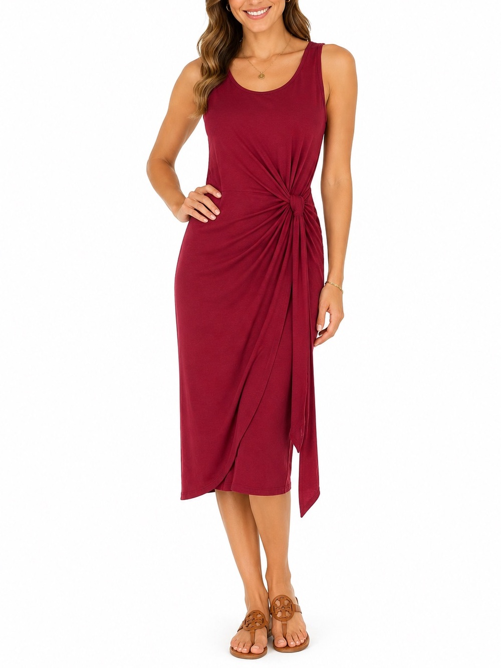 GC Grecerelle Faux Wrap Midi Dress Medium Burgundy Sleeveless  NWT